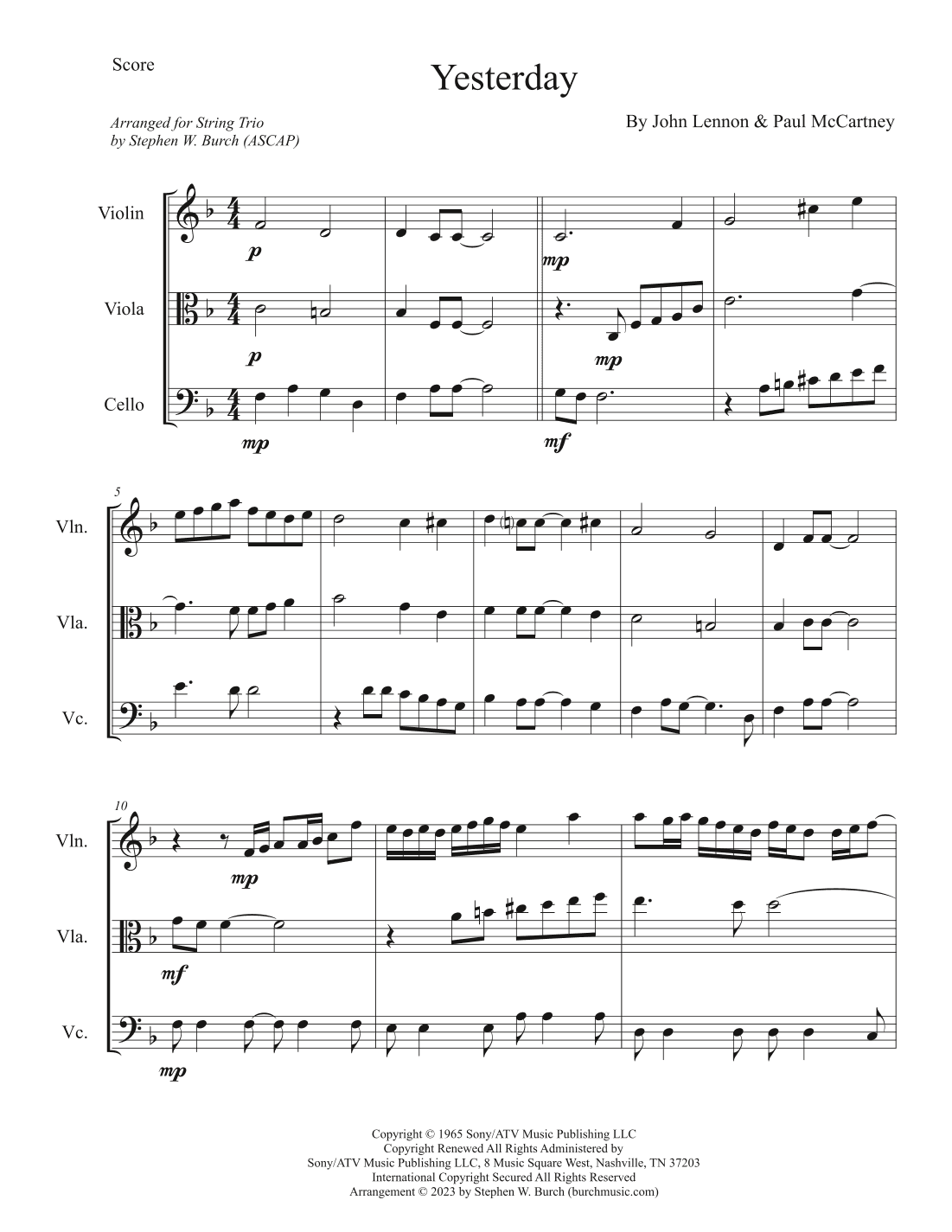 Yesterday (arr. Stephen W. Burch (ASCAP))