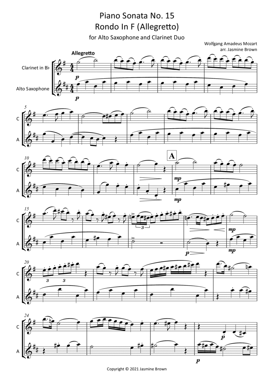 Rondo In F - Clarinet and Alto Saxophone Duet (arr. Jasmine Brown)