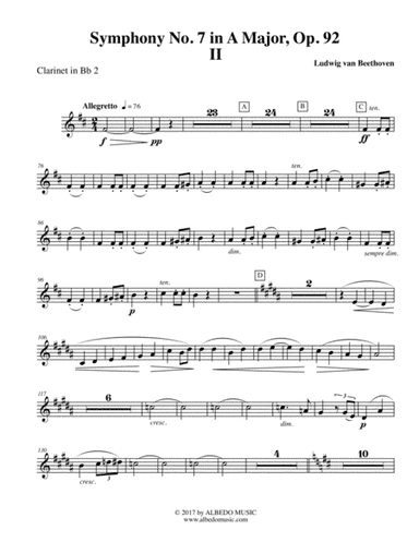 Beethoven Symphony No. 7, Movement II - Clarinet in Bb 2 (Transposed Part), Op. 92 (arr. Doug Clyde)