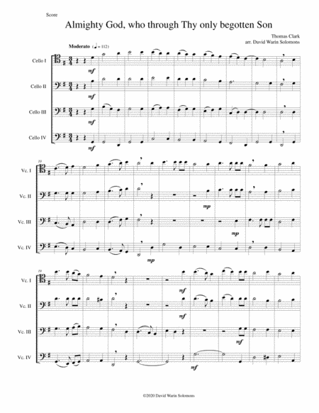 Almighty God, who through thy only begotten Son (Easter motet) for 4 cellos (arr. David Warin Solomons)