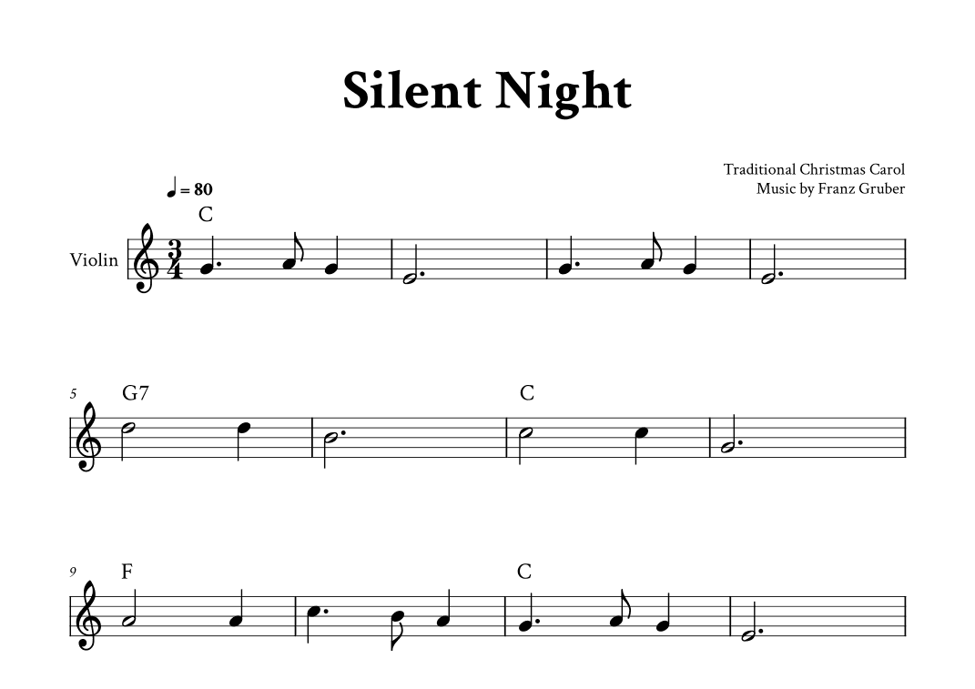Silent Night - Violin in C (with Chords) (arr. Yuri Noronha)