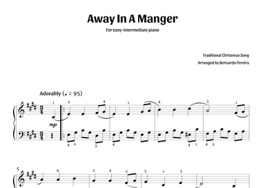 Away In A Manger (easy-intermediate piano – E major) (arr. Bernardo Pereira)