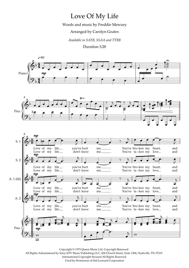 Love Of My Life (arr. Carolyn Goates)