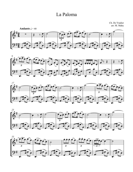 La Paloma, for violin & cello duet (arr. Marion Maby)