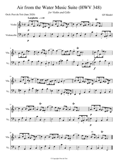 Air from the Water Music Suite (HWV 348) - GF Händel (Violin & Cello) (arr. Peet du Toit)