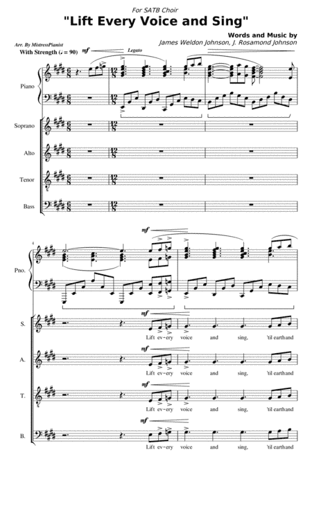 "Lift Every Voice And Sing" - SATB Choral (arr. MistressPianist)