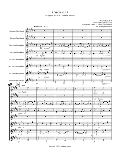 Canon in D (Pachelbel) (D) (Saxophone Octet - 1 Sop, 3 Alto, 3 Tenor, 1 Bari) (1 Sop, 1 Alto, 1 Teno (arr. Regis Bookshar)