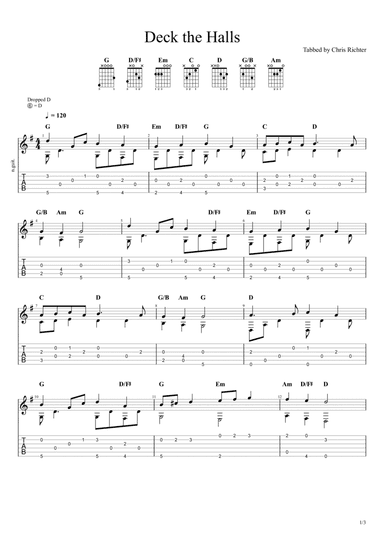 Deck the Halls (Solo Fingerstyle Guitar Tab) (arr. Chris Richter)