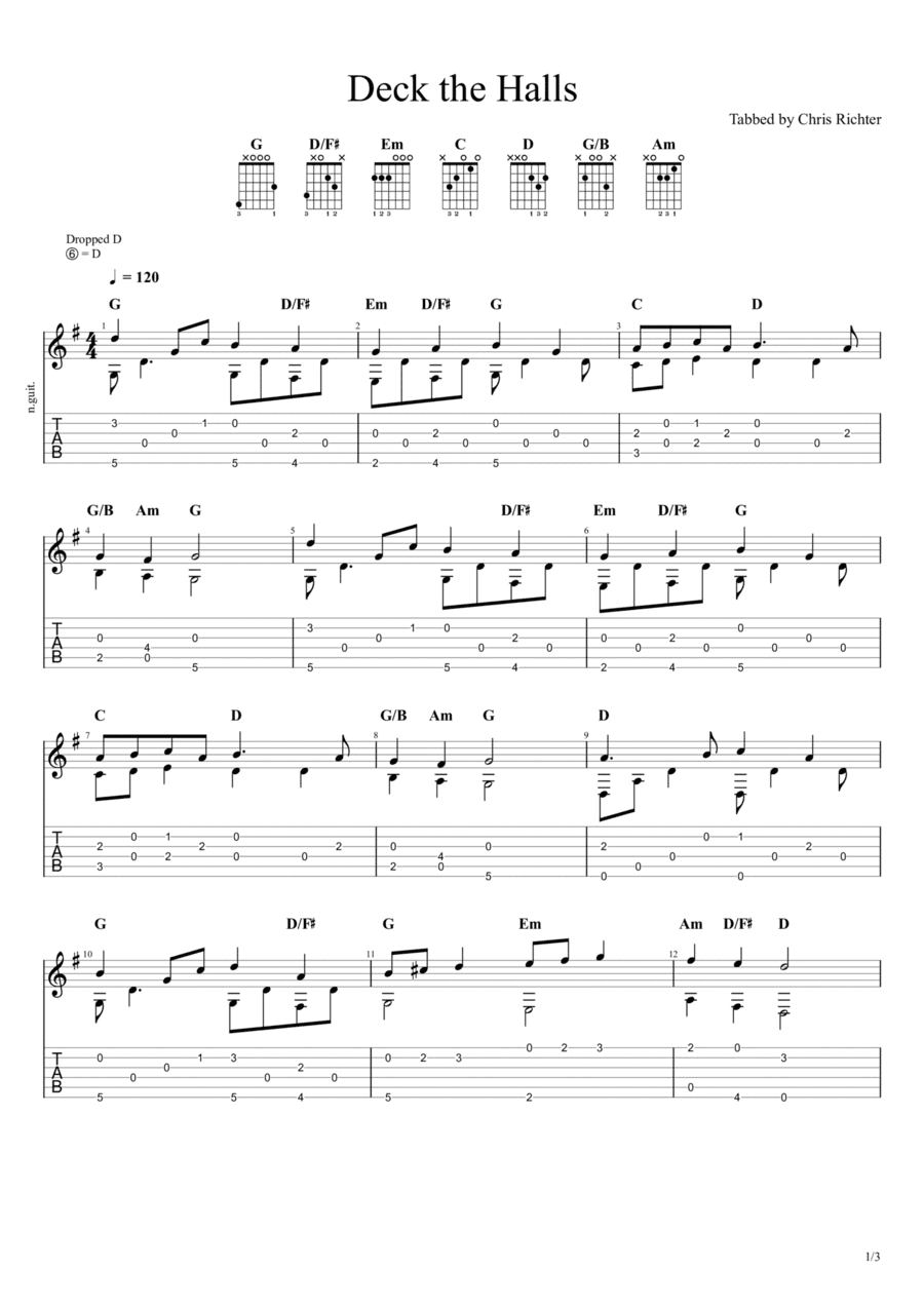 Deck the Halls (Solo Fingerstyle Guitar Tab) (arr. Chris Richter)