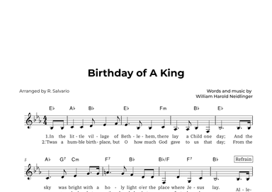 Birthday of A King (Key of E-Flat Major) (arr. R. Salvario)