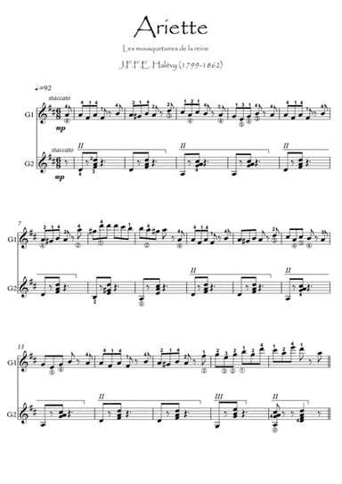Guitar duet Ariette by Halevy (arr. PianoSheetNow)