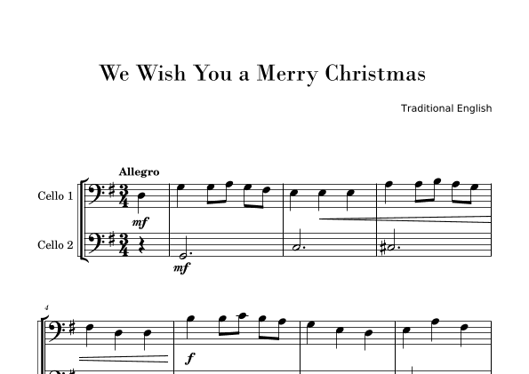 We Wish You a Merry Christmas (Easy Cello Duet) (arr. Gisele Sant'Ana)