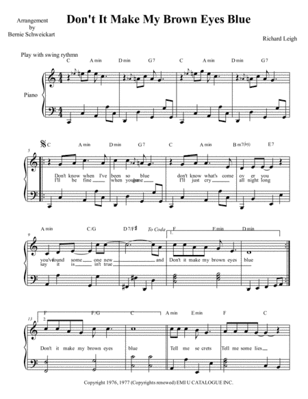 Don't It Make My Brown Eyes Blue (arr. Bernie Schweickart)