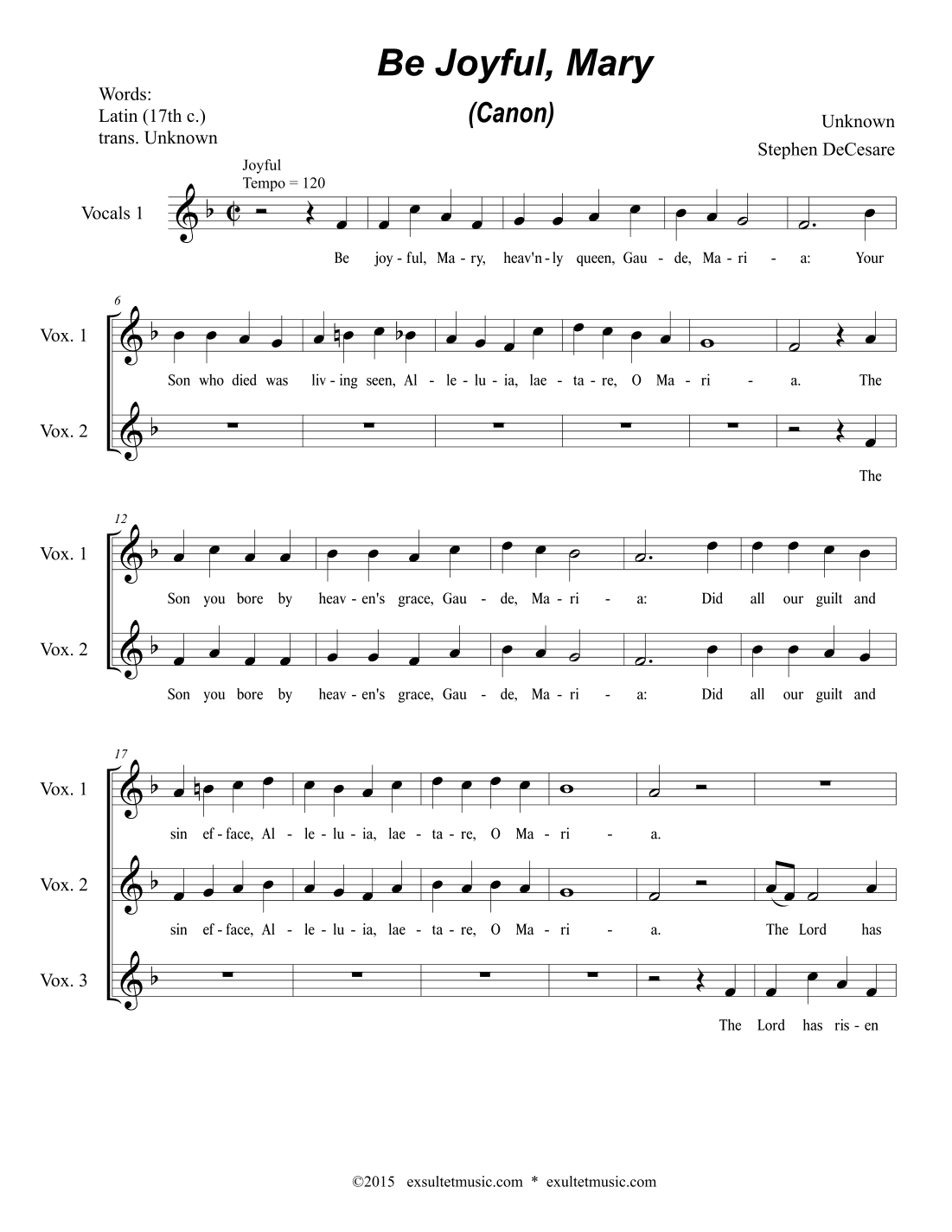 Be Joyful, Mary (Canon) (arr. Stephen DeCesare)