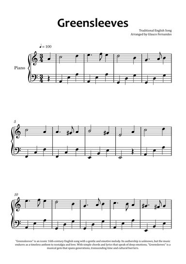 Greensleeves - Easy Piano (arr. Glauco Fernandes)
