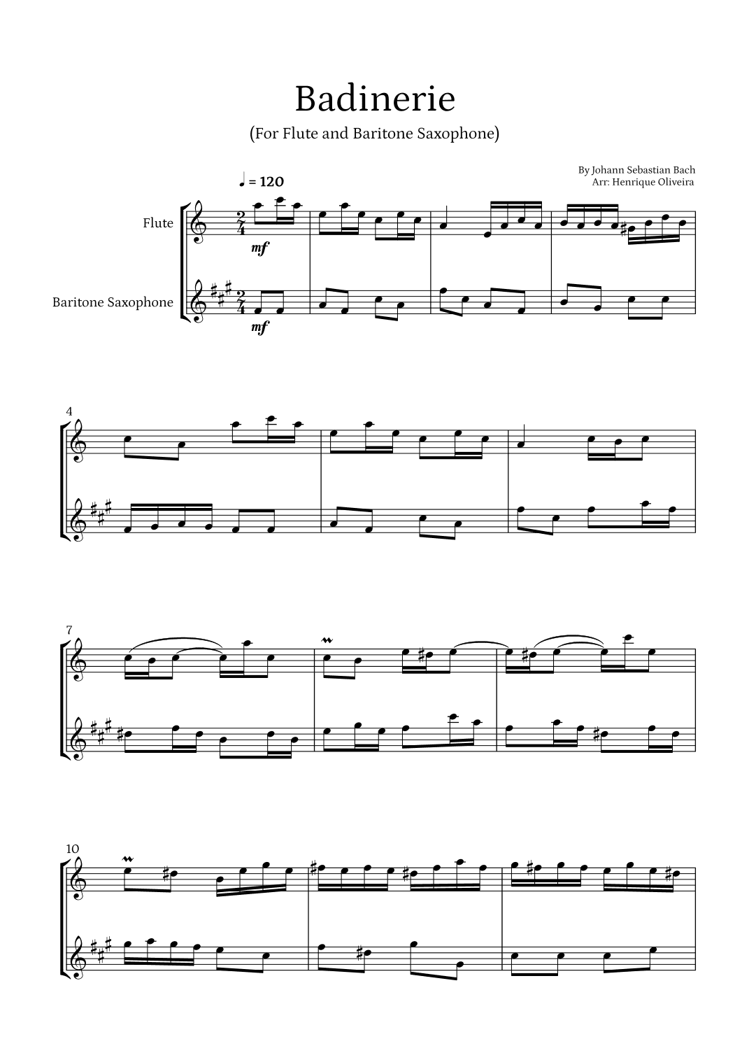 Badinerie by J. S. Bach (For Flute and Baritone Saxophone) (arr. Henrique Oliveira)