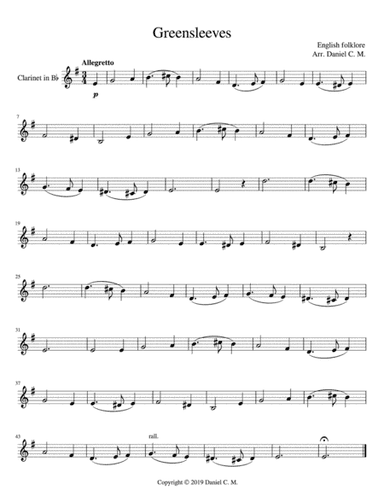 Greensleeves for Bb clarinet and piano (arr. Daniel C. M.)
