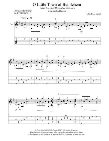 "O Little Town of Bethlehem" for solo classical fingerstyle guitar (+TAB) (arr. Keith W. Gehle)