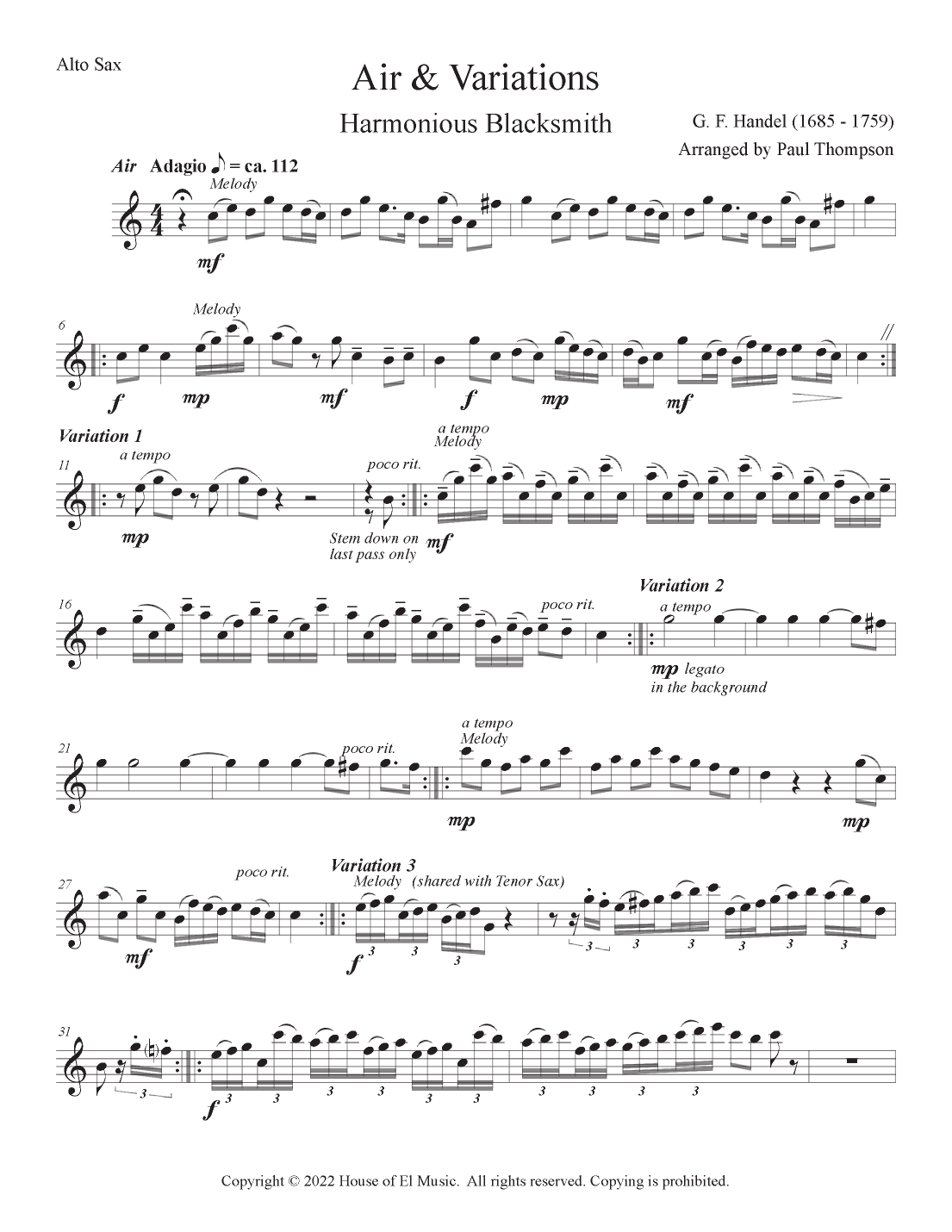Harmonious Blacksmith (arr. Paul Thompson)