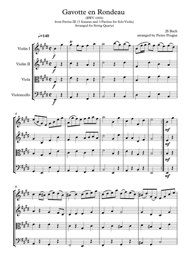 Gavotte en Rondeau (from "3 Partitas and 3 Sonatas for Solo Violin") (BWV 1006) - String Quartet (arr. Pietro Prugna)