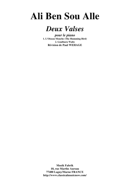 Ali Ben Sou Alle: Deux Valses for piano (arr. Musik Fabrik Music Publishing)