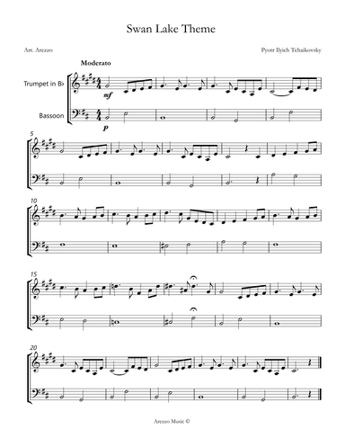 the swan lake theme sheet music for Trumpet and Bassoon (arr. Arezzo Music)