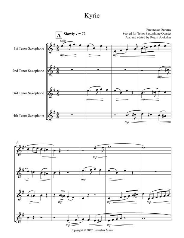 Kyrie (Durante) (Tenor Saxophone Quartet) (arr. Regis Bookshar)