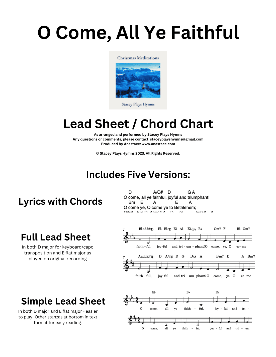 O Come All Ye Faithful - Arranged for Guitar and Piano in Singable Key (arr. Anastace)