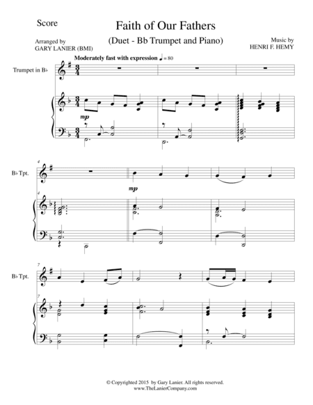 FAITH OF OUR FATHERS (Duet – Bb Trumpet and Piano/Score and Parts) (arr. Gary Lanier)