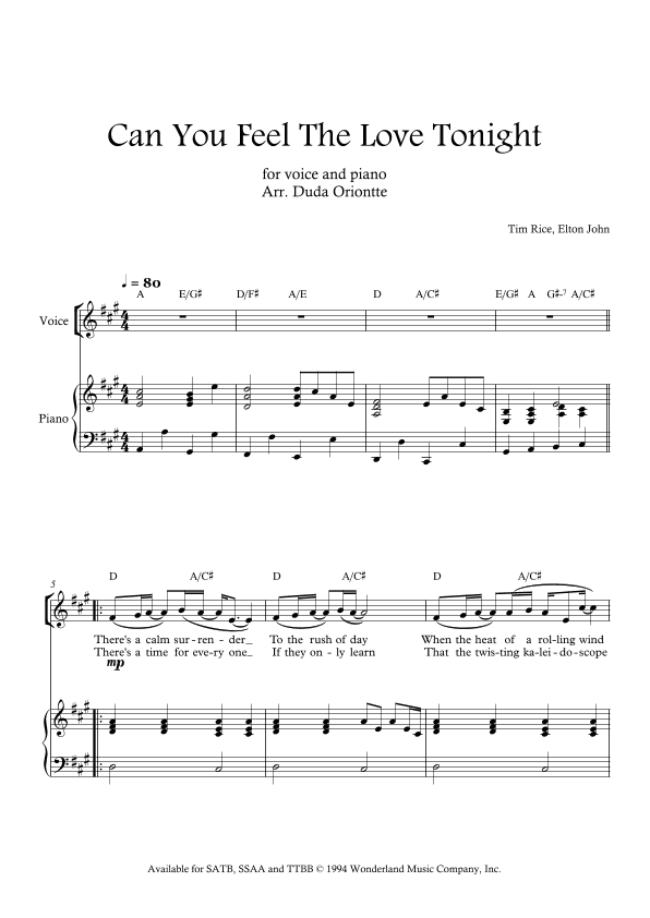 Can You Feel The Love Tonight (arr. Duda Oriontte)