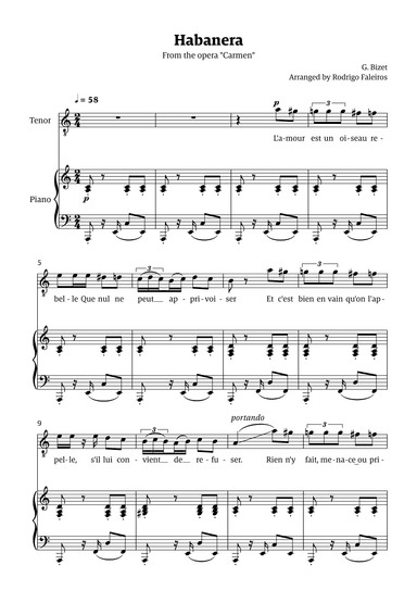 Habanera (for tenor - A minor/major) (arr. Rodrigo Faleiros)