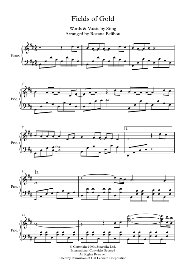 Fields Of Gold (arr. Roxana Belibou)