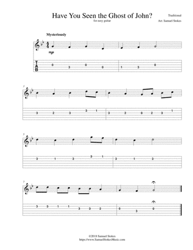 Have You Seen the Ghost of John? (a.k.a. Ghost of Tom) - for easy guitar with TAB (arr. Samuel Stokes)