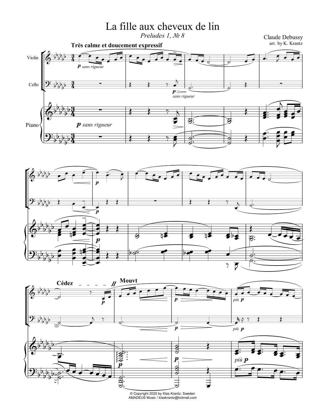 La fille aux cheveux de lin / The girl with the flaxen hair for piano trio (arr. K. Krantz)