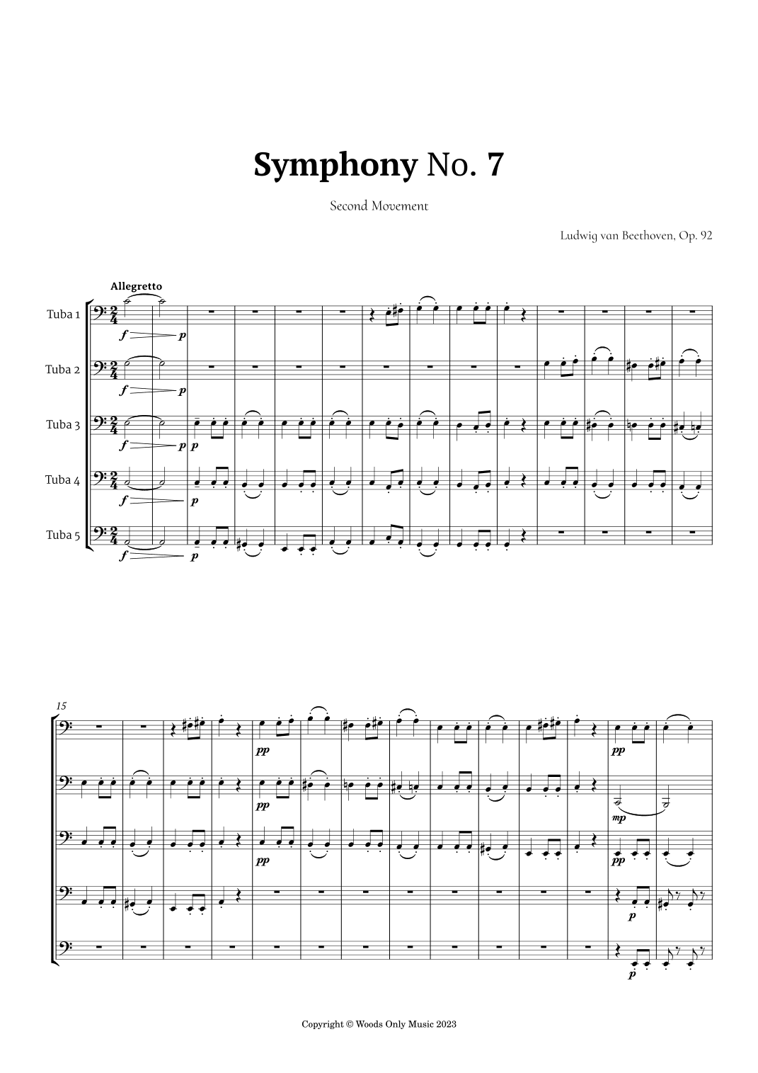 2nd Movement of Symphony No. 7 by Beethoven for Tuba Quintet (arr. Ander)