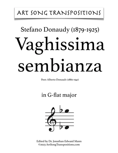 DONAUDY: Vaghissima sembianza (transposed to G-flat major) (arr. ArtSongTranspositions.com)
