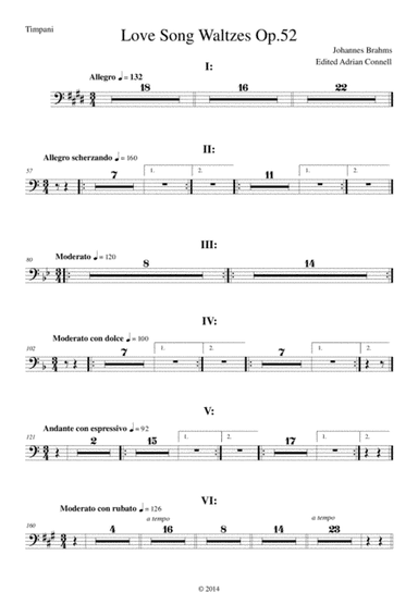 Brahms - Love Song Waltzes Op.52 for Choir and Chamber Orchestra - Timpani (arr. Adrian Connell)