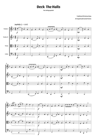Deck The Halls (string quartet) (arr. Bernardo Pereira)