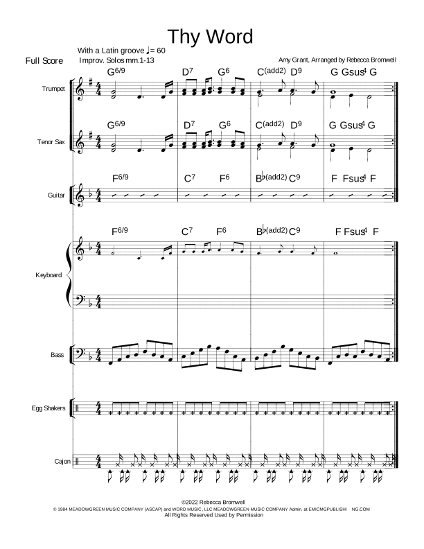 Thy Word - Score Only (arr. Rebecca Bromwell)