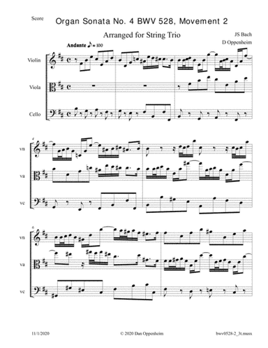 Bach: Organ Sonata No. 4 BWV 528, Movement 2 Arranged for String Trio (arr. D Oppenheim)
