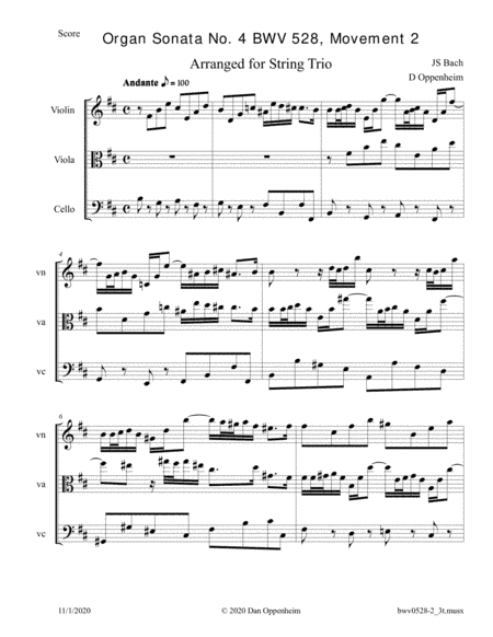 Bach: Organ Sonata No. 4 BWV 528, Movement 2 Arranged for String Trio (arr. D Oppenheim)