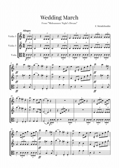 Wedding March for String Trio - 2 Violins and Viola - Mendelssohn (arr. Cadenza Editions)