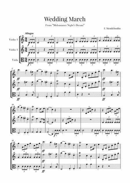 Wedding March for String Trio - 2 Violins and Viola - Mendelssohn (arr. Cadenza Editions)