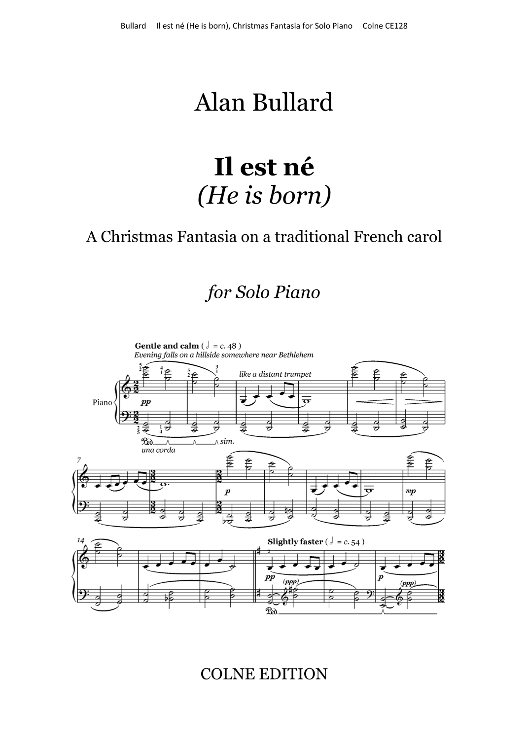 Il est né (He is born) - a Christmas Fantasia on a traditional French carol,  for piano solo