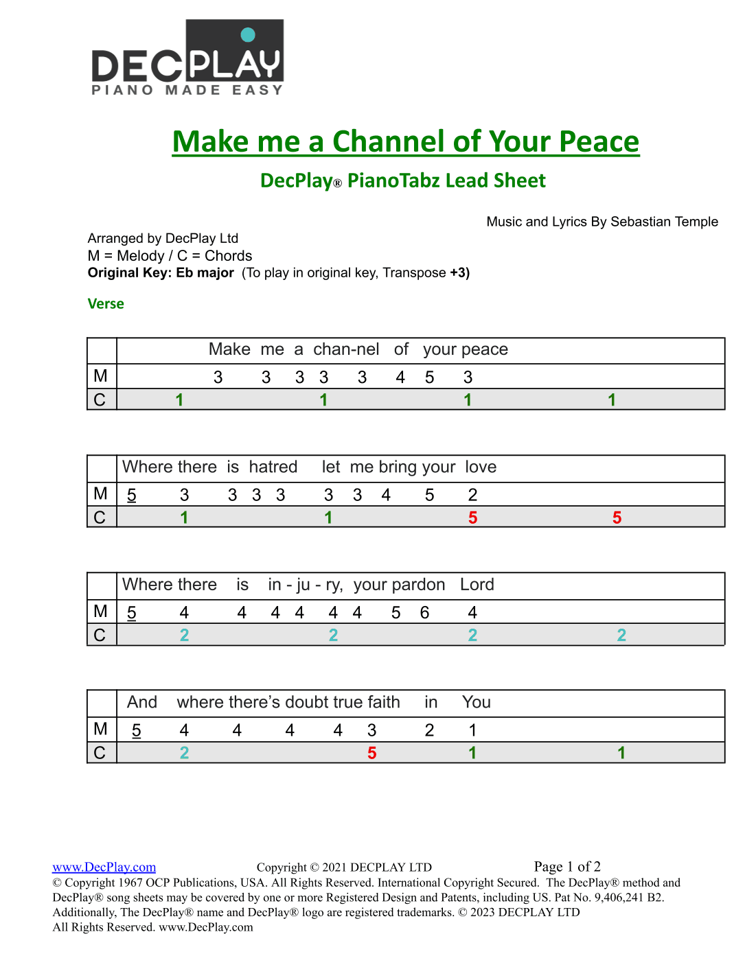 Make Me A Channel Of Your Peace (prayer Of St. Francis) (arr. DecPlay Ltd)