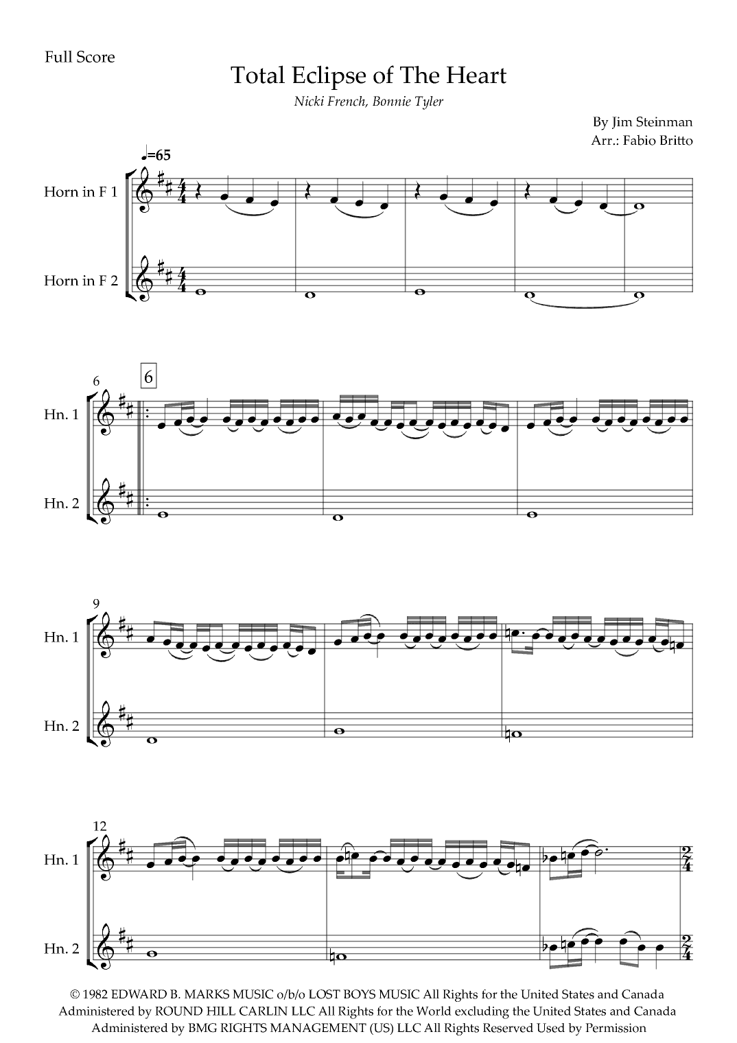 Total Eclipse Of The Heart (arr. Fabio Britto)