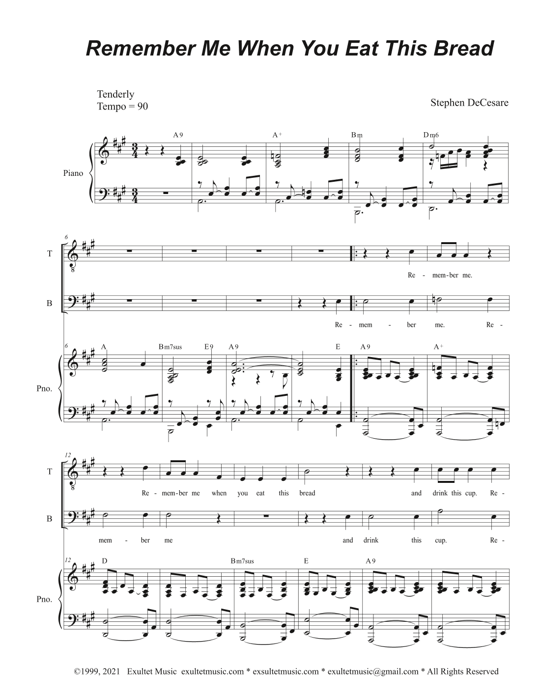 Remember Me When You Eat This Bread (Duet for Tenor and Bass solo)