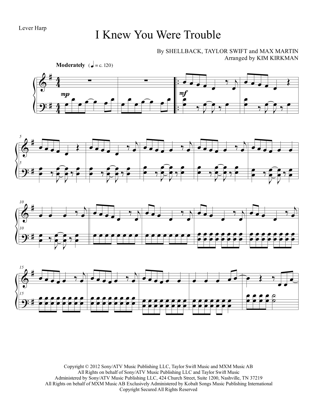 I Knew You Were Trouble (arr. Kim Kirkman)