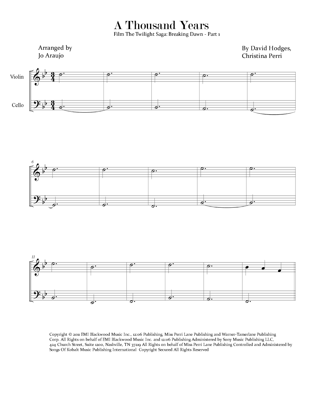 A Thousand Years (arr. Jo Araujo)