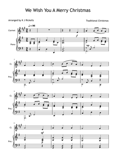 We Wish You A Merry Christmas - Clarinet (arr. K J Rickells)